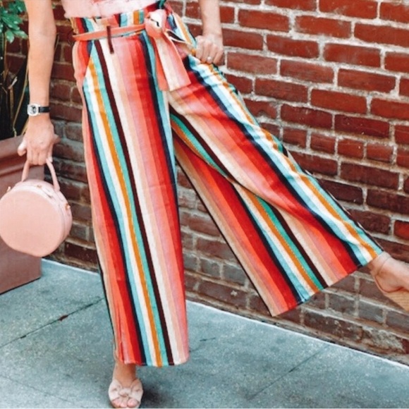 NWT Anthropologie Seen Worn Kept Striped Paperbag High Waisted Wide Leg Pants 2 - Picture 5 of 16